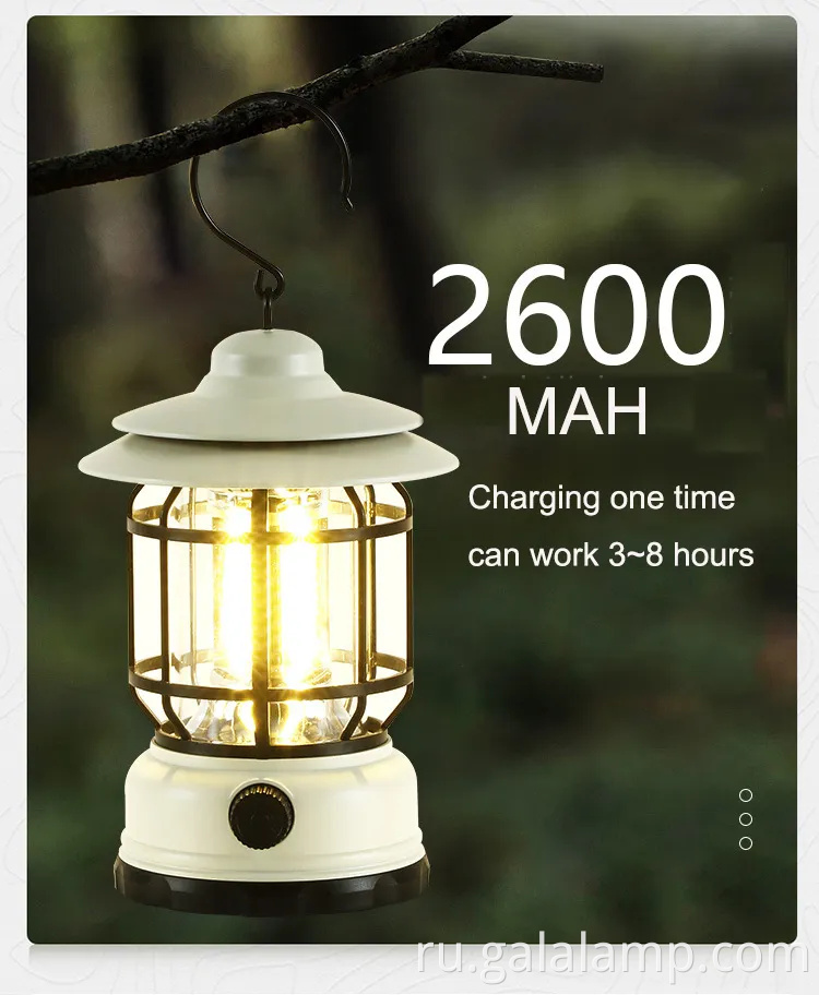 Портативный светодиодный фонарь для кемпинга с ретро -дизайном и аккумуляторной батареей